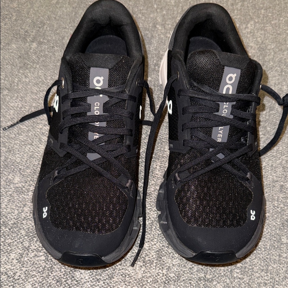 On Cloudflow Black and White Running Shoes